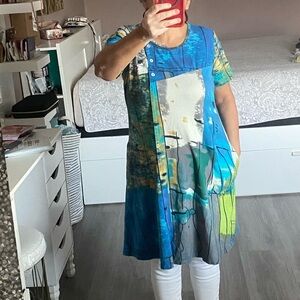 Parsley & Sage abstract, painterly print in shades T-Shirt Midi Dress | L